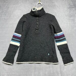 Smartwool Sweater Girls Small Black Knit Mock Neck Ribbed Cuffs Quarter Zip